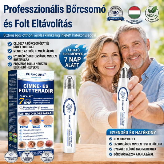 PuraCure® 👩‍⚕️𝟕 𝐍𝐚𝐩𝐨𝐬 Bőrkinövés- és Folteltávolító Toll Fájdalommentes és Hegmentes Professzionális Rollerball