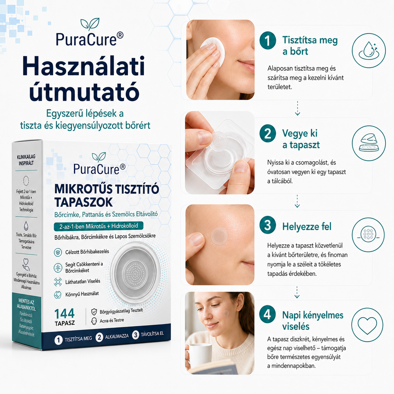 💫PuraCure® 2 az 1-ben mikrotűs és hidrokolloid tapasz 🧑‍⚕️ | Kiálló anyajegyek, aknék, lapos szemölcsök és bőrnövedékek eltávolítására | Segít csökkenteni a ráncokat, hegeket és bőrhibákat | Láthatatlan tapasz az arcra és testre