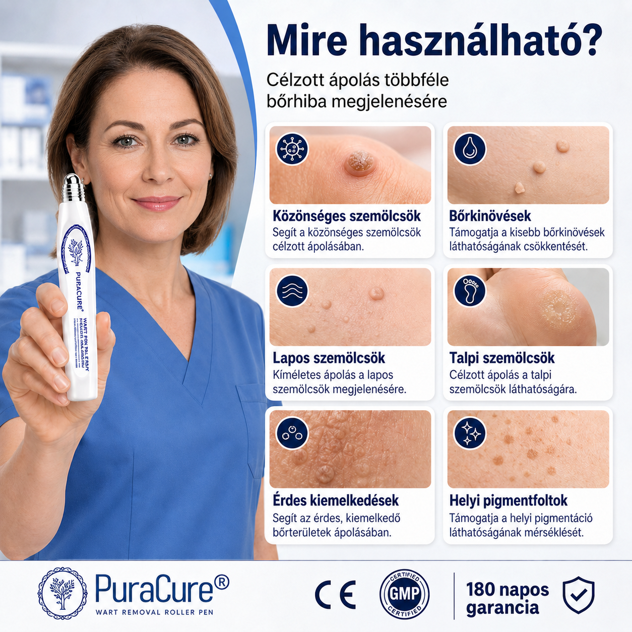PuraCure® 👩‍⚕️👩‍⚕️👩‍⚕️𝟕 𝐍𝐚𝐩𝐨𝐬 Bőrkinövés- és Folteltávolító Toll Fájdalommentes és Hegmentes Professzionális Rollerball