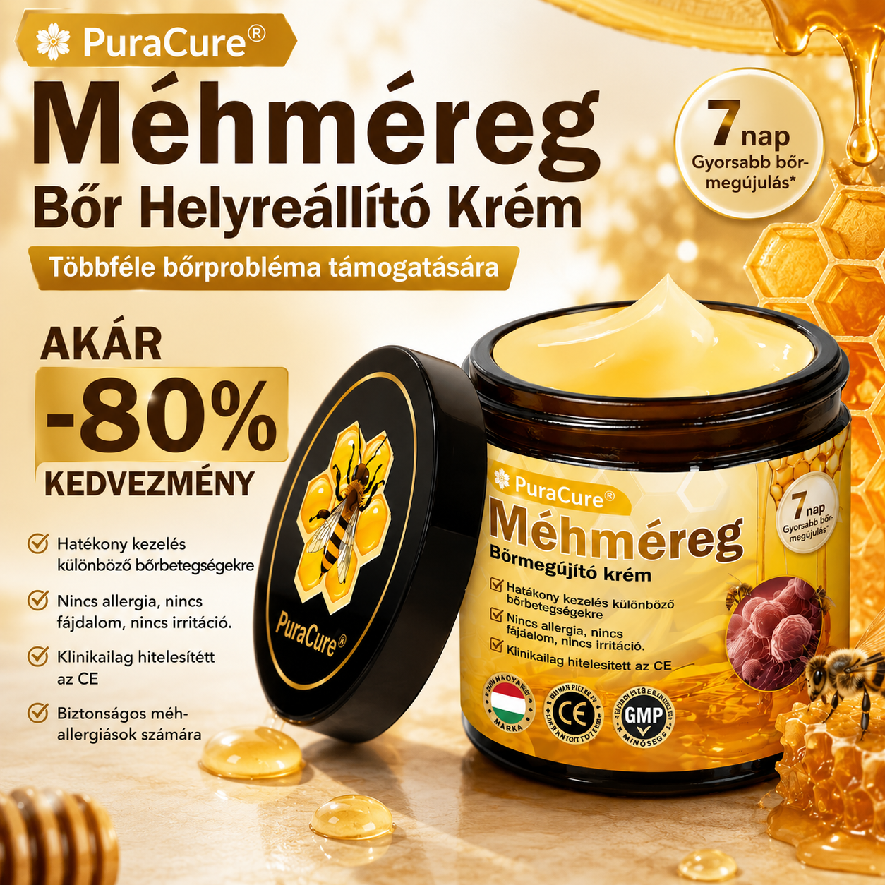💛 𝐏𝐮𝐫𝐚𝐂𝐮𝐫𝐞® 𝐌é𝐡𝐦é𝐫𝐞𝐠 𝐁ő𝐫 𝐇𝐞𝐥𝐲𝐫𝐞á𝐥𝐥í𝐭ó 𝐊𝐫é𝐦 👨‍⚕‍CE Tanúsítvány ✅GMP-követő gyártási folyamat