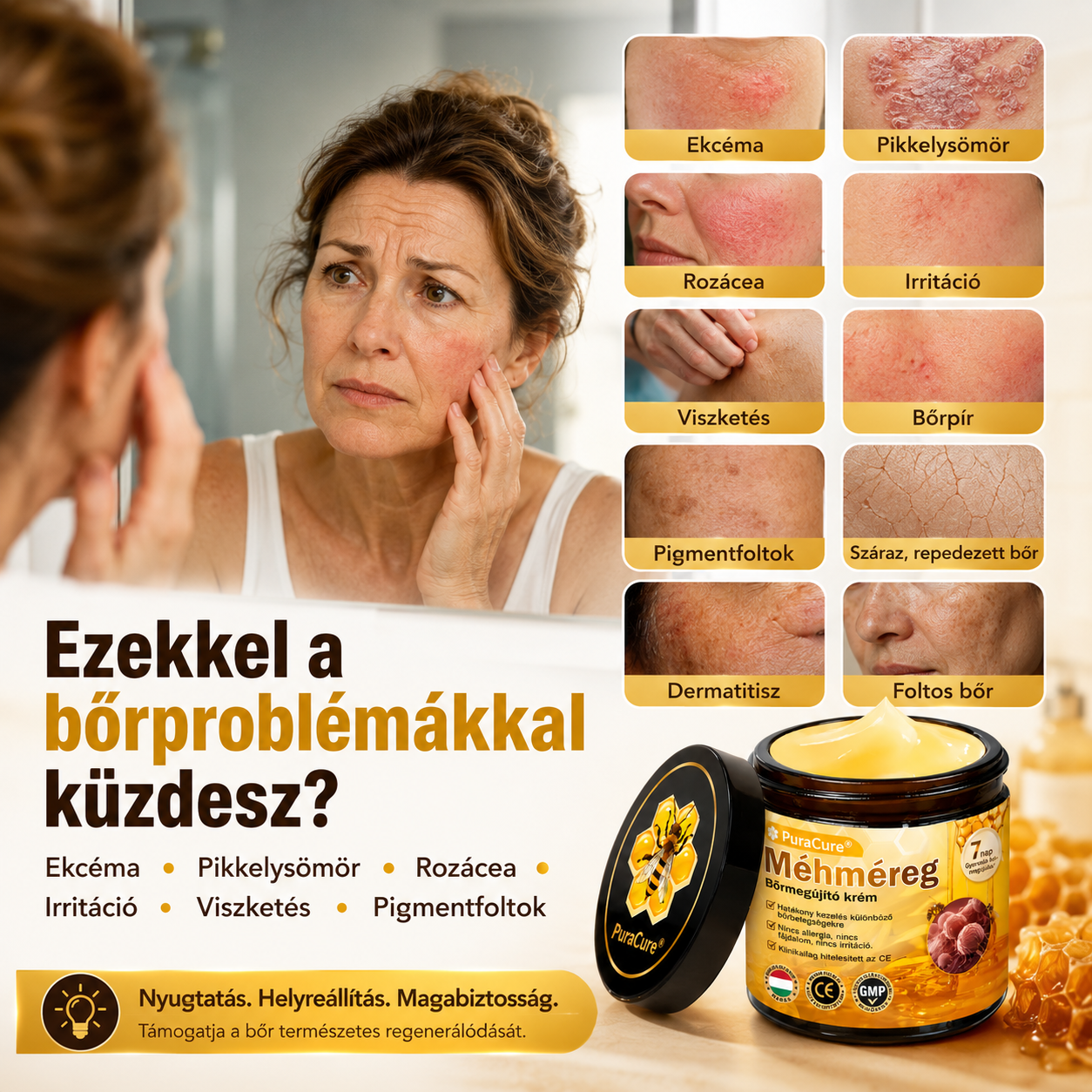 💛 𝐏𝐮𝐫𝐚𝐂𝐮𝐫𝐞® 𝐌é𝐡𝐦é𝐫𝐞𝐠 𝐁ő𝐫 𝐇𝐞𝐥𝐲𝐫𝐞á𝐥𝐥í𝐭ó 𝐊𝐫é𝐦 👨‍⚕‍CE Tanúsítvány ✅GMP-követő gyártási folyamat