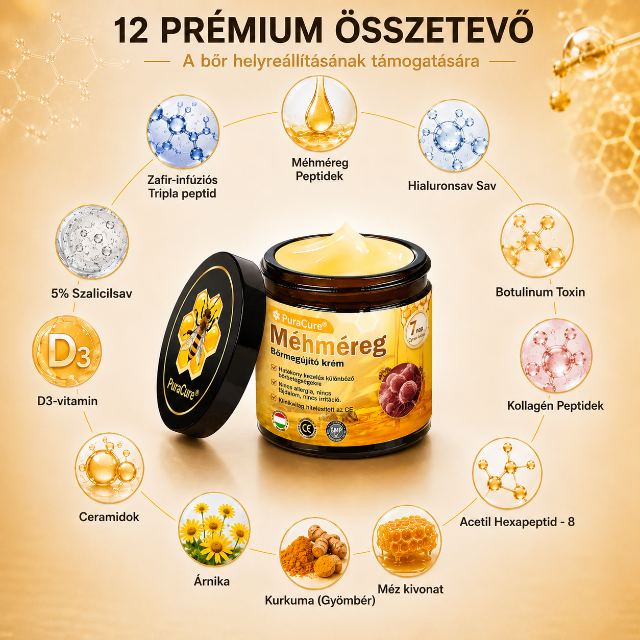 💛 𝐏𝐮𝐫𝐚𝐂𝐮𝐫𝐞® 𝐌é𝐡𝐦é𝐫𝐞𝐠 𝐁ő𝐫 𝐇𝐞𝐥𝐲𝐫𝐞á𝐥𝐥í𝐭ó 𝐊𝐫é𝐦 👨‍⚕‍CE Tanúsítvány ✅GMP-követő gyártási folyamat