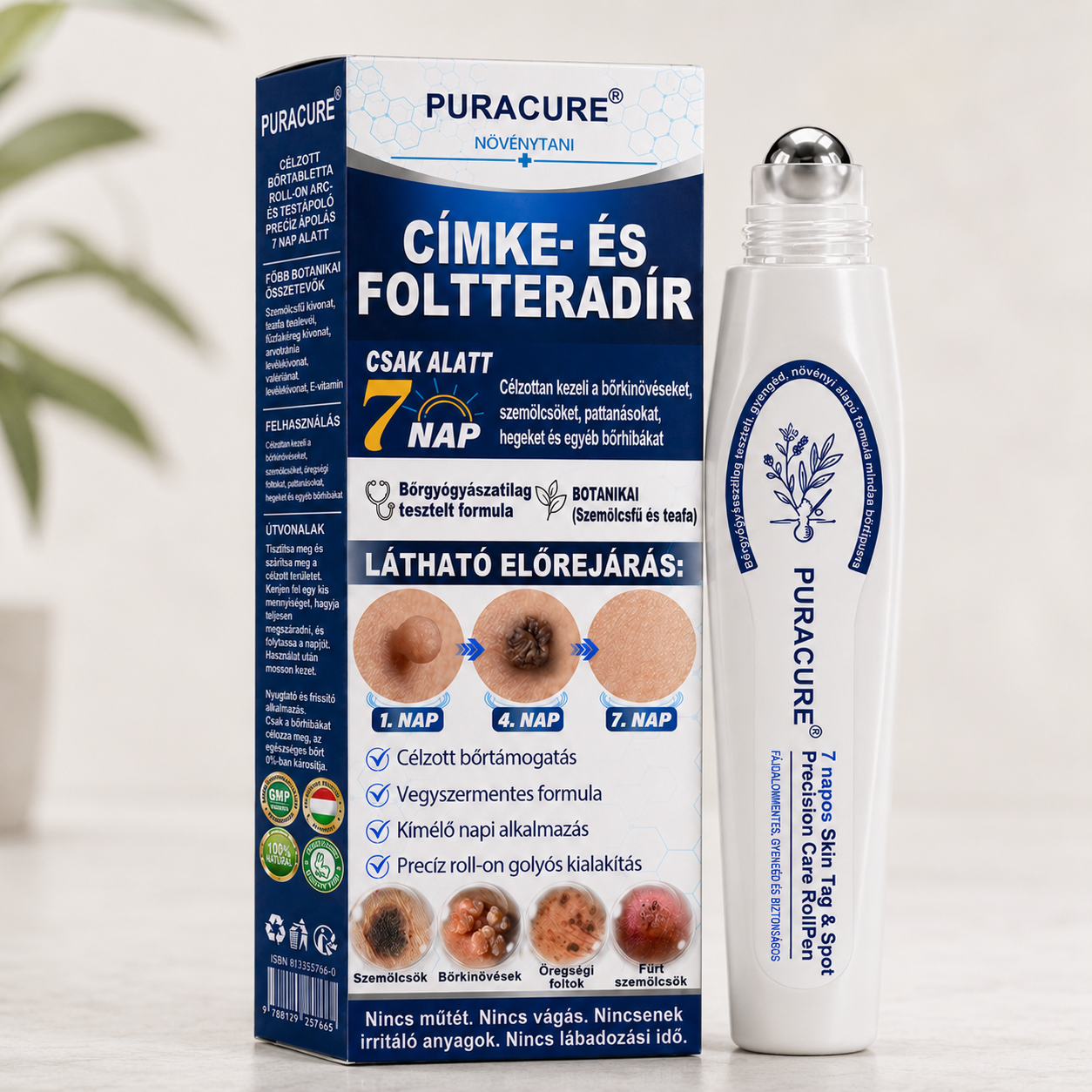 PuraCure® 👩‍⚕️👩‍⚕️👩‍⚕️𝟕 𝐍𝐚𝐩𝐨𝐬 Bőrkinövés- és Folteltávolító Toll Fájdalommentes és Hegmentes Professzionális Rollerball