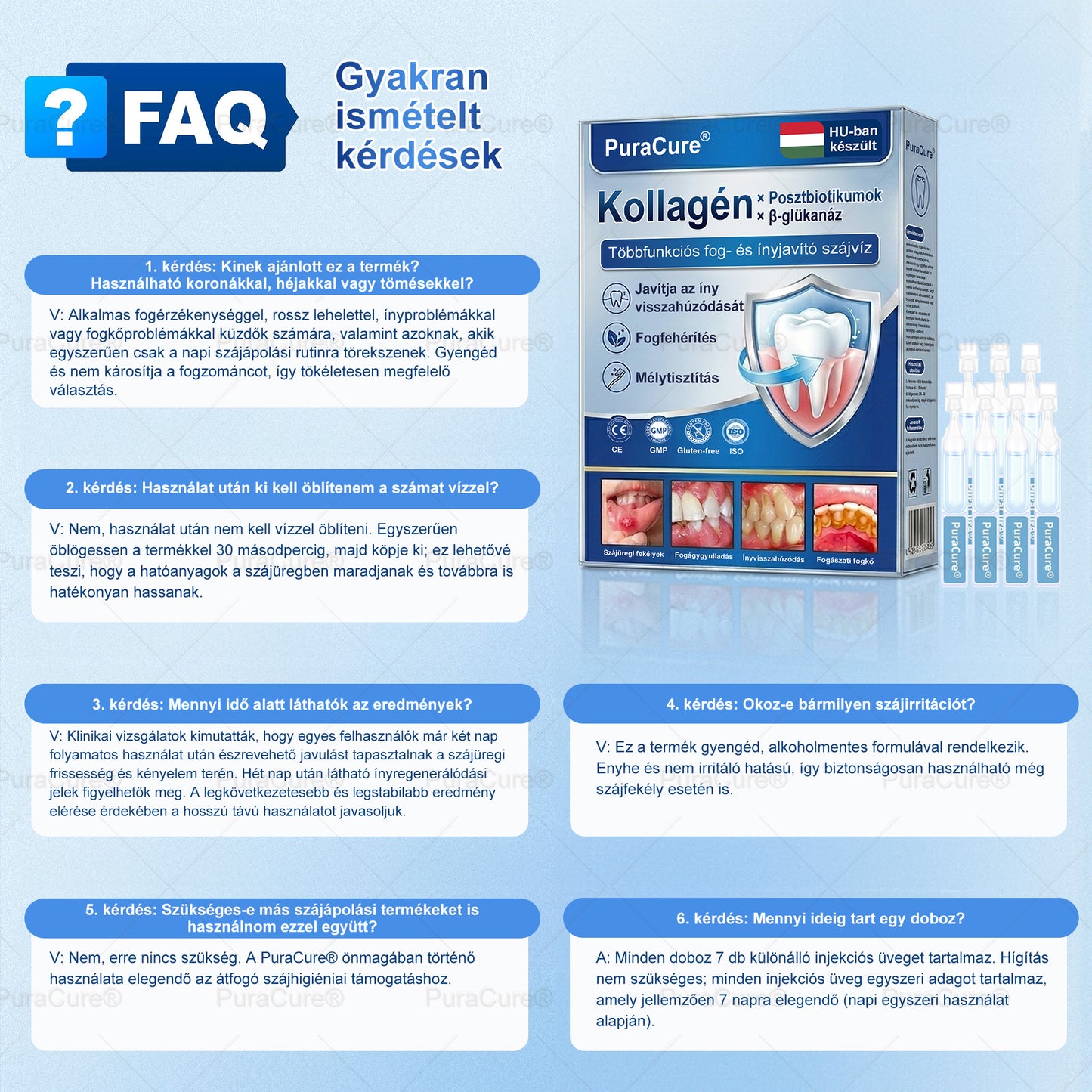 🦷🦷PuraCure® többhatású fog- és ínyregeneráló szájvíz | Kollagén × posztbiotikumok × β-glükanáz